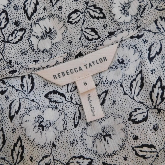 REBECCA TAYLOR Sweet Briar Black White Floral Silk Ruffled Dress Tie Waist 8 - Picture 11 of 14